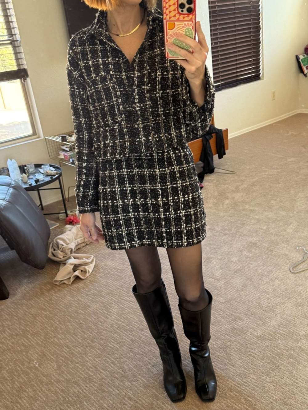 Black Tweed Small Top and Medium Skirt Set